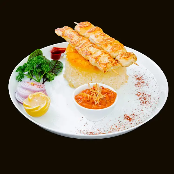 جوجه گریل شده به همراه کته